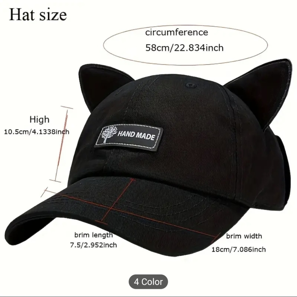 Unisex New Adult Cute Cat Ears Baseball Caps Fashion Pilot Caps Peak Hat - Picture 3 of 4